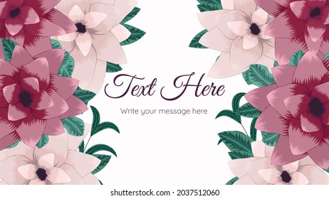 Horizontaler floraler Vektorbanner-Hintergrund mit Textstelle. Blumendesign für Kosmetik, Parfüm, Kosmetikprodukte für Frauen, Hochzeitseinladungen, Grußkarten, Einladungen, Web.