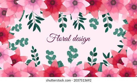 Vector horizontal flower banner background with text place. Floral design for cosmetics, perfume, beauty care products for women, wedding invites, greeting cards, invitations, web.