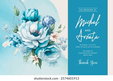 Vector horizontal flower greenery wedding invitation design with floral and watercolor