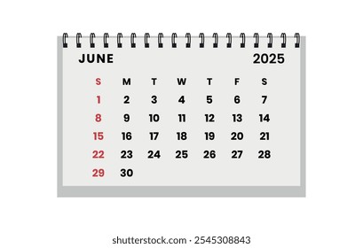 Vector Horizontal de mesa plegable Junio 2025 año.  La semana del calendario comienza el domingo. Organizador de diseño de junio. Plantilla de calendario para imprimir