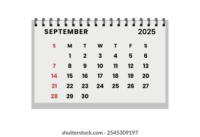 Vector Horizontal de mesa plegable Septiembre 2025 año.  La semana del calendario comienza el domingo. Organizador de diseño de septiembre. Plantilla de calendario para imprimir