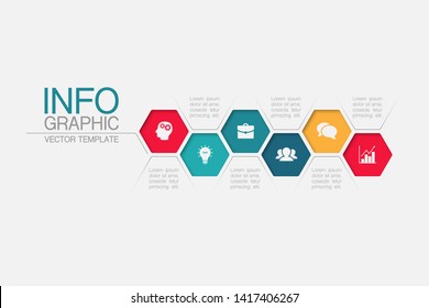 Vector horizontal honeycomb infographic diagram, template for business, presentations, web design, 6 options.