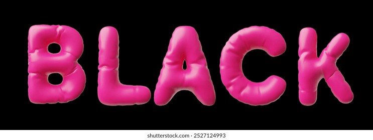 Vector horizontal illustration with the 3d word black in the form of a bright pink glossy balloon isolated on a black background. Ideal for modern decoration