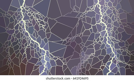 Vector horizontal illustration of lightning in the night sky in stained glass window.