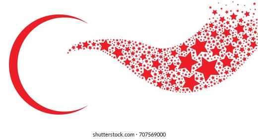 vector horizontal illustration of red and white moon and stars for Turkish flag symbols holidays and invitation