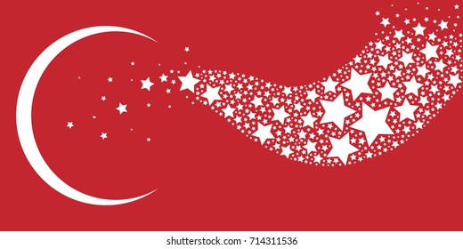 vector horizontal illustration of red and white moon and stars for Turkish flag symbols holidays and invitation