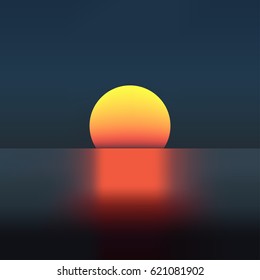 Vector horizontal illustration of sunset. beautiful sunrise at the sea. Sea background. Ocean background.