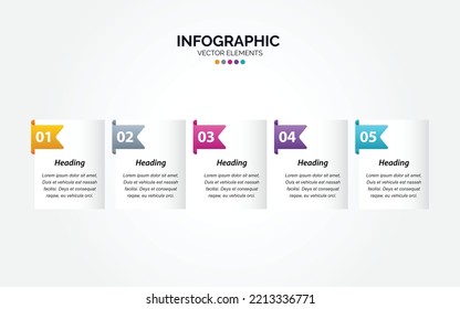 Vector Horizontal Infographic design with icons. 5 options or 5 steps. process diagram. flow chart. info graph. Horizontal Infographic for business concept. presentations banner. workflow layout.