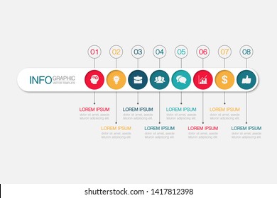 Vector horizontal infographic diagram, template for business, presentations, web design, 8 options.