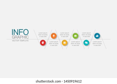 Diagrama de infografía horizontal vectorial, plantilla para negocios, presentaciones, diseño web, 6 opciones.