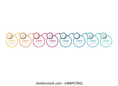 Vector horizontal infographic diagram, template for business, presentations, web design, 8 options.
