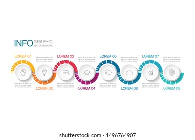Vector horizontal infographic diagram, template for business, presentations, web design, 8 options.