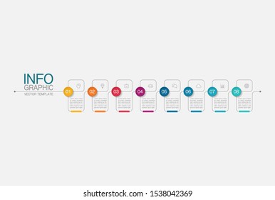 Vector horizontal infographic diagram, template for business, presentations, web design, 8 options.