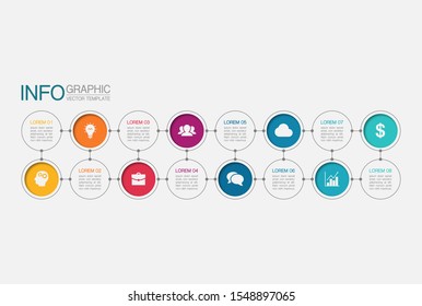 Vector horizontal infographic diagram, template for business, presentations, web design, 8 options.