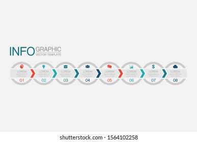 Vector horizontal infographic diagram, template for business, presentations, web design, 8 options.