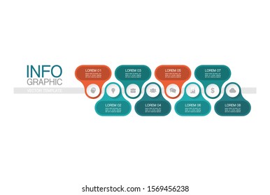 Vector horizontal infographic diagram, template for business, presentations, web design, 8 options.