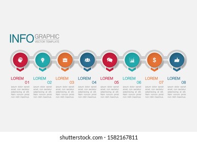 Vector horizontal infographic diagram, template for business, presentations, web design, 8 options.