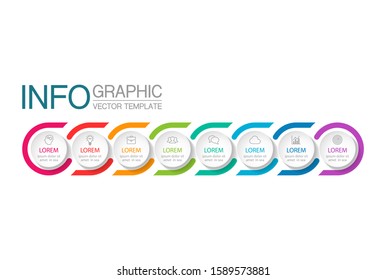 Vector horizontal infographic diagram, template for business, presentations, web design, 8 options.