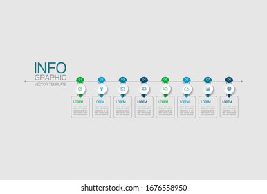 Diagrama de infografía horizontal vectorial, plantilla para negocios, presentaciones, diseño web, 8 opciones.