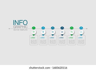 Diagrama de infografía horizontal vectorial, plantilla para negocios, presentaciones, diseño web, 6 opciones.