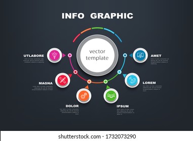 Horizontales Infografik Vector, Vorlage für Geschäftsprozesse, Präsentationen, Webdesign, 6 Optionen. Kann für die Erstellung von Geschäftsprojekten, Geschäftsberichten, Web verwendet werden. Geschäftskonzept, Prozessschritte