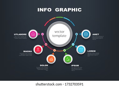 Vector horizontal infographic diagram, template for business, presentations, web design, 6 options. Can be used to create working business projects, annual reports, web. Business concept,process steps