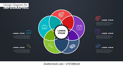Diagrama de infografía horizontal vectorial, plantilla para negocios, presentaciones, diseño web, 5 opciones. Se puede usar para crear proyectos de negocios de trabajo, informes anuales, web. Concepto empresarial, pasos de proceso