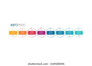 Vector horizontal infographic flat diagram, template for business, presentations, web design, 8 options.
