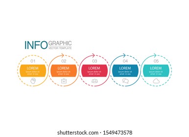 Vector horizontal infographic flat diagram, template for business, presentations, web design, 5  options.