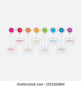 Vector horizontal infographic flat diagram, template for business, presentations, web design, 8 options.