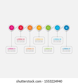 Vector horizontal infographic flat diagram, template for business, presentations, web design, 7 options.
