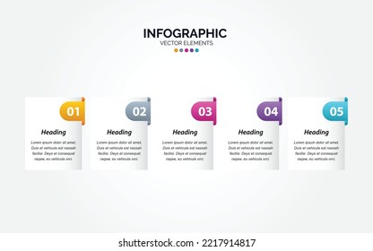 Vector Horizontal Infographic label design template with icons and 5 options or steps. Can be used for process diagram. presentations. workflow layout. banner. flow chart. info graph