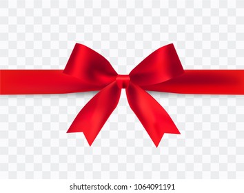 Vector horizontal isolated ribbon. Realistic red bow.