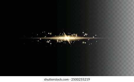 Vector horizontal lens flares special lens flash light effect. Laser beams sparkle on transparent background. Glowing streaks effect png. Luminous abstract sparkling lined illustration