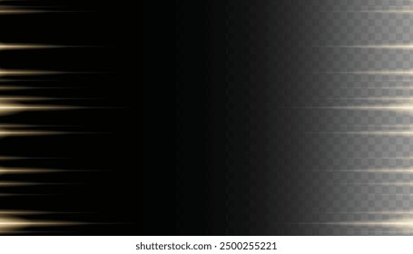 Vector horizontal lens flares special lens flash light effect. Laser beams sparkle on transparent background. Glowing streaks effect png. Luminous abstract sparkling lined illustration