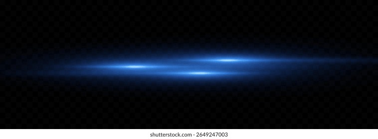Vector de luz Horizontal flash png. Línea de luz azul sobre fondo transparente aislado. Láser azul.
