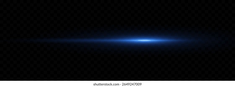 Vector horizontal light flash png. Blue light line on isolated transparent background. Blue laser.