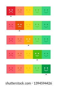 Vector horizontal mood feedback tracker set with highlighted selection. Face with five emotions: dissatisfied, sad, indifferent, glad, satisfied. Element of UI design for estimating client service.