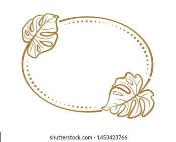 Vector horizontal oval dotted frame with monstera leaves decoration