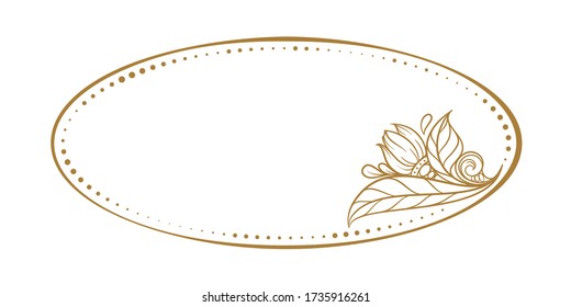 Vector horizontal oval dotted frame with floral decoration