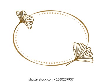 Vector horizontal oval dotted frame with ginkgo leaves decoration