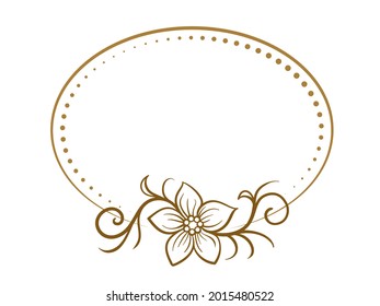 Vector horizontal oval dotted frame with floral decoration
