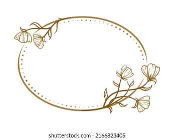 Vector horizontal oval dotted frame with floral decoration