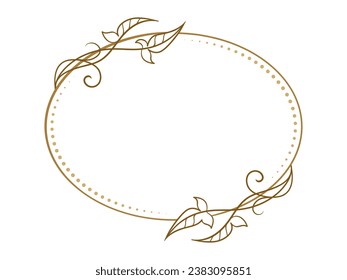 Vector horizontal oval dotted frame with ivy leaves decoration