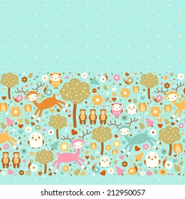 vector horizontal pattern with animals and trees