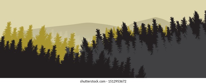 Vector horizontal Pine Forest,Autumn season concept design.