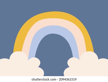 Vector horizontal postcard with rainbow and clouds