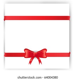 Vector horizontal red ribbon with bow on white box