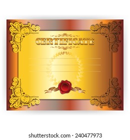Vector horizontal royal gold certificate with lace ornate and print