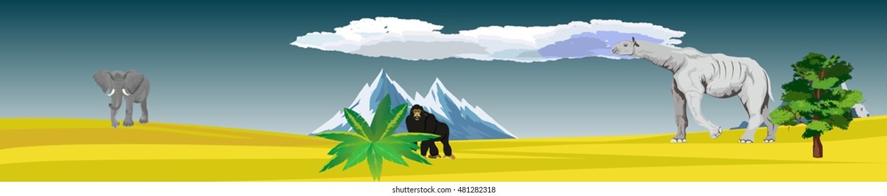 Vector horizontal scene with indricoterium, elephant